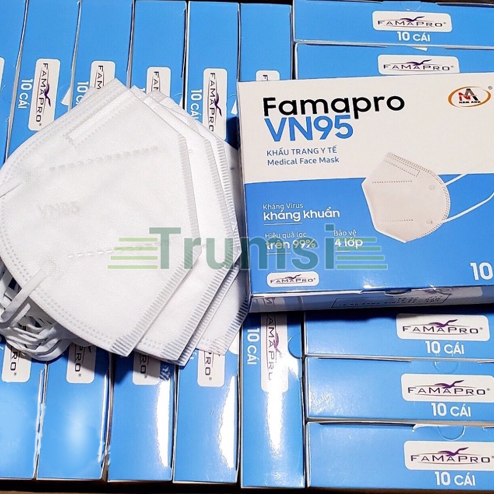 Khẩu Trang Y Tế Famapro VN95 Nam Anh Chính Hãng 4 Lớp Kháng Khuẩn Cao Cấp Hộp 10 Cái