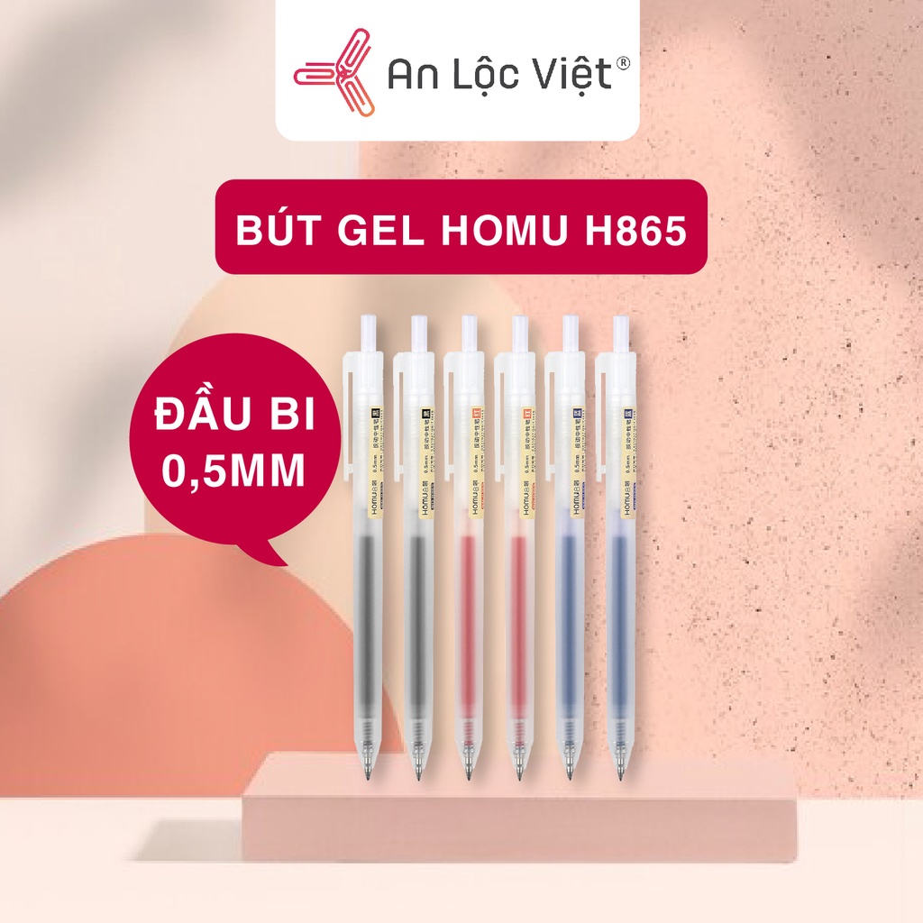 Set 5 Cây Bút Bi Nước Văn Phòng Mực Gel Homu 0.5mm H865