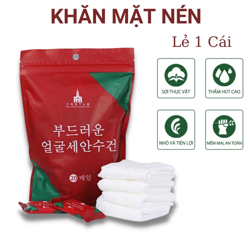 Khăn lau mặt dạng nén bằng cotton nguyên chất không mùi, khăn khô hình viên kẹo đỏ Hàn Quốc dùng 1 lần Kho Sỉ Sài Thành