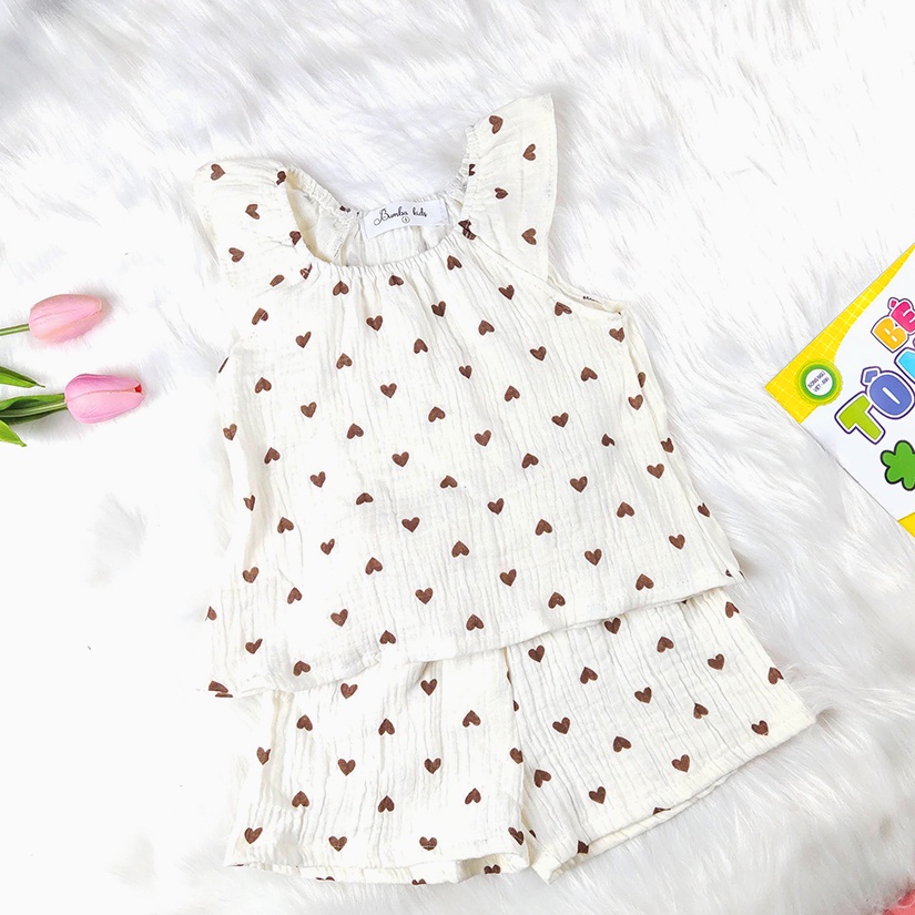 Bộ 2 dây cánh tiên💥 CAO CẤP💥 bộ đồ mùa hè chất xô muslin thấm hút mồ hôi, mềm mại cho bé gái