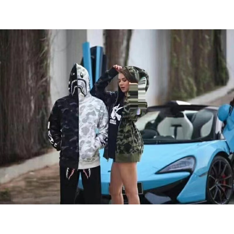 Bape Áo Khoác Hoodie In Hình Đầu Cá Mập 3D Cá Tính Cho Cặp Đôi