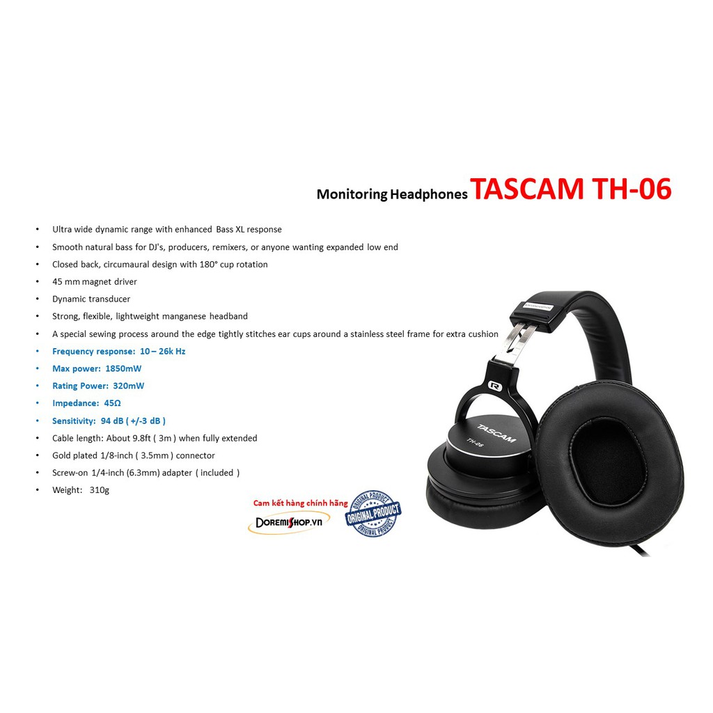 Tai Nghe Kiểm Âm Monitor Headphones TASCAM TH-06