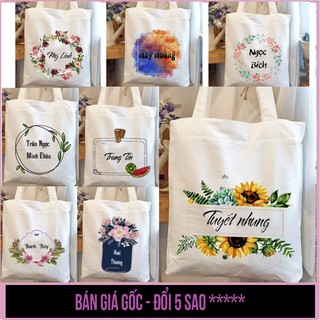 Túi tote, túi vải, túi canvas có khóa kéo VUÔNG in TÊN CỦA BẠN theo yêu cầu - Túi Mơ To store