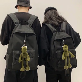 CÓ SẴN - Balo đi học trơn đen kèm móc khoá ếch dành cho học sinh