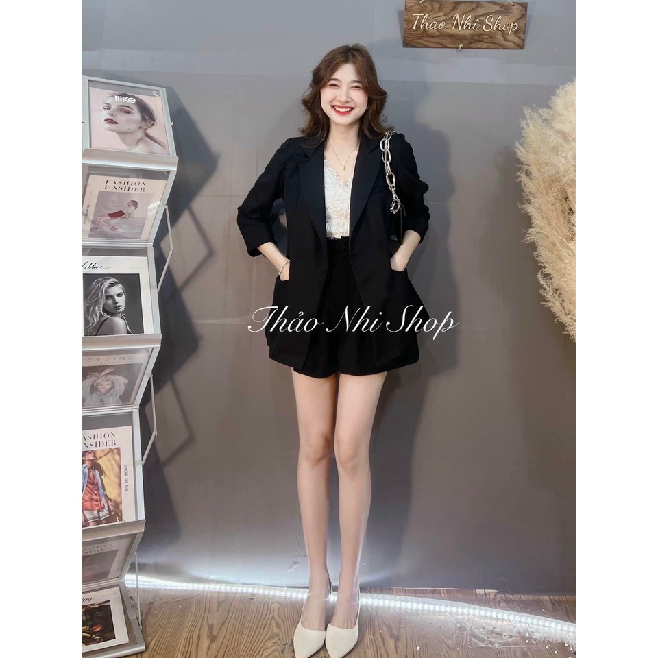 set áo khoác blazer kèm quần short viền Hàn Quốc