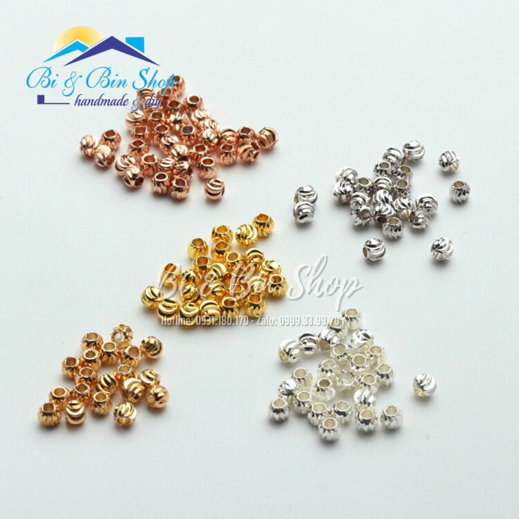 10 Viên Charm Tròn Khía Xoắn Xỏ Xen Hạt Chuỗi Làm Vòng Đeo Tay, Dây Chuyền, Làm Trang Sức Handmade