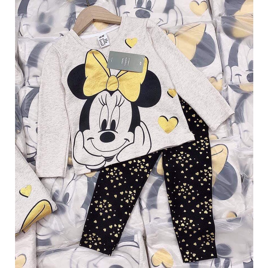 Bộ dài tay cho bé gái chất vải cotton mềm mại in hình Minnie dễ thương