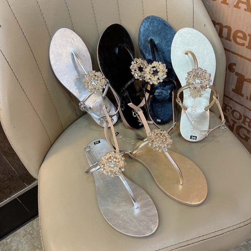 Sandal kẹp da nhũ khóa Đá O+ khoá B  (loại 1)