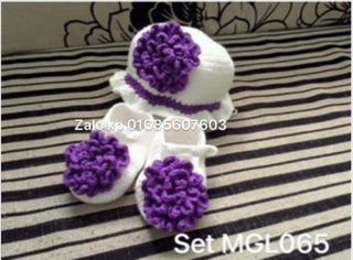 Set mũ giày trắng (hoa cúc tím )