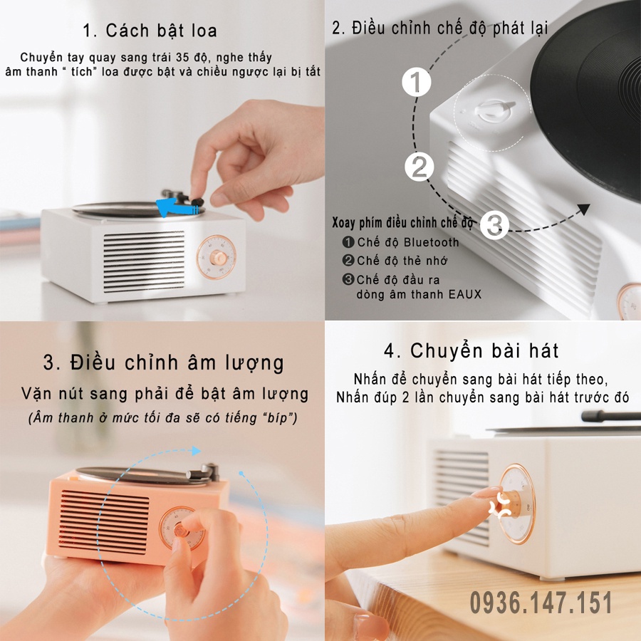 Loa bluetooth mini giả lập đĩa than vinyl cổ điển X10 nghe nhạc hay - Loa không dây phong cách giả cổ decor vintage