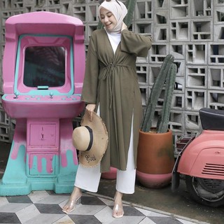 Áo Khoác Cardigan Dáng Dài Phối Dây Rút Phong Cách Hồi Giáo Cho Nữ