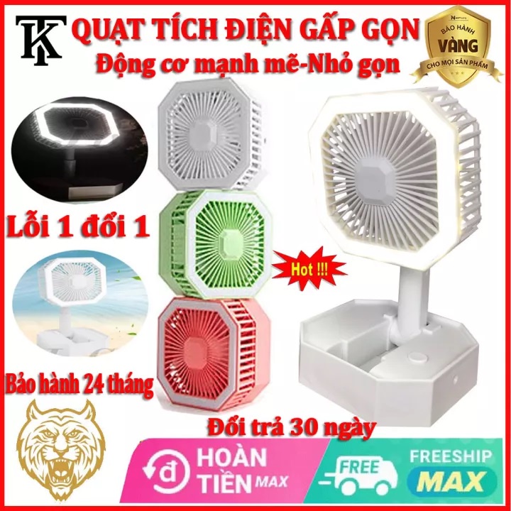 Quạt tích điện mini có đèn led 915, gấp gọn đa năng, quạt tích điện thông minh nhật