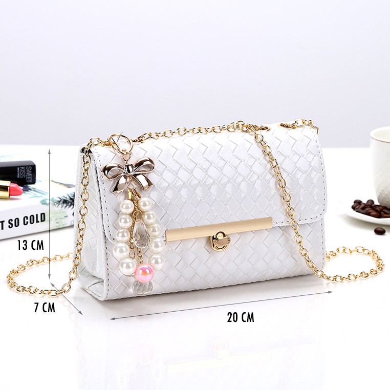 Túi Đeo Chéo, Túi Đeo Chéo T22 Caro Khóa Gài Màu Trắng