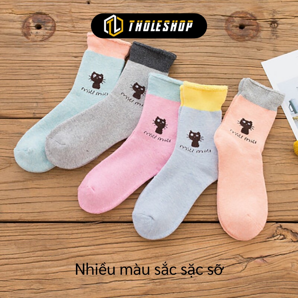 Tất Cổ Cao - Vớ Lông Cổ Cao Họa Tiết Mèo, Giữ Ấm Đôi Chân, Phong Cách Vintage 9118