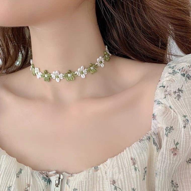 Vòng Cổ Choker Vải Dệt Tay Đính Hoa Thời Trang Xuân Hè Cho Nữ