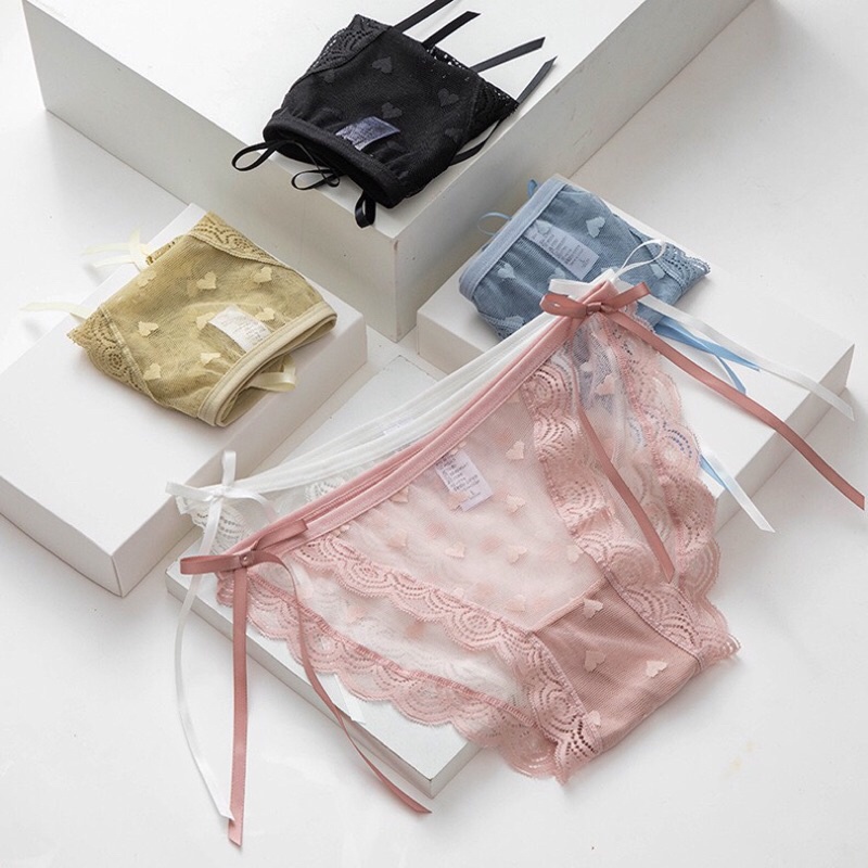 Quần lót nữ ren tim quyến rũ đính nơ sexy viền ren 3399