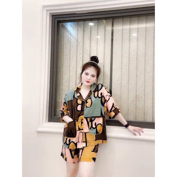 Đồ ngủ mặc nhà -Đồ pijama cánh dơi đùi lụa mango họa tiết lập thể fom dưới 65 kg siêu hot