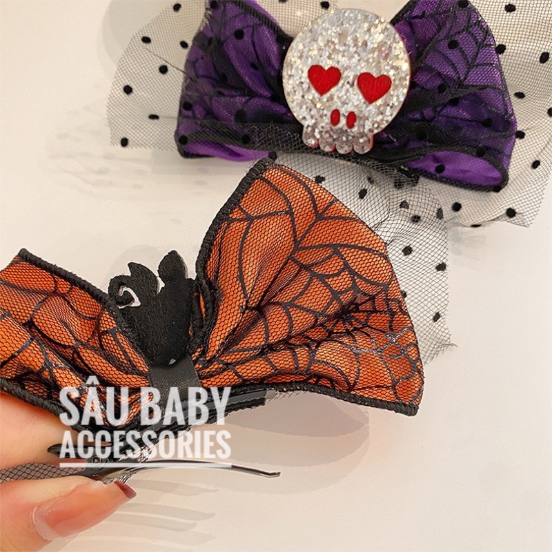 Kẹp tóc bí ngô nơ ren, sừng Halloween cho bé