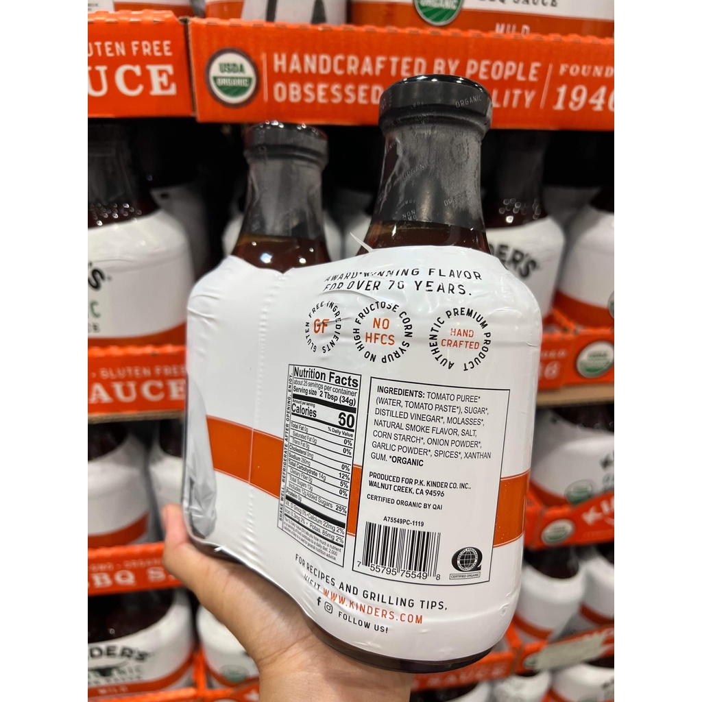 Nước sốt ướp hữu cơ date 2024 Kinder's Organic BBQ Sauce Mild - EDS Hàng Mỹ