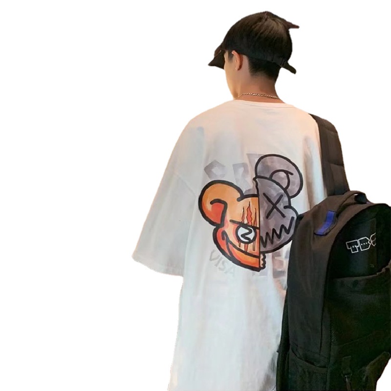 Áo Thun Tay Ngắn Dáng Rộng In Họa Tiết Phong Cách Hip Hop Đường Phố Hàn Quốc Thời Trang Mùa Hè Cho Nam Cỡ Lớn M-5XL