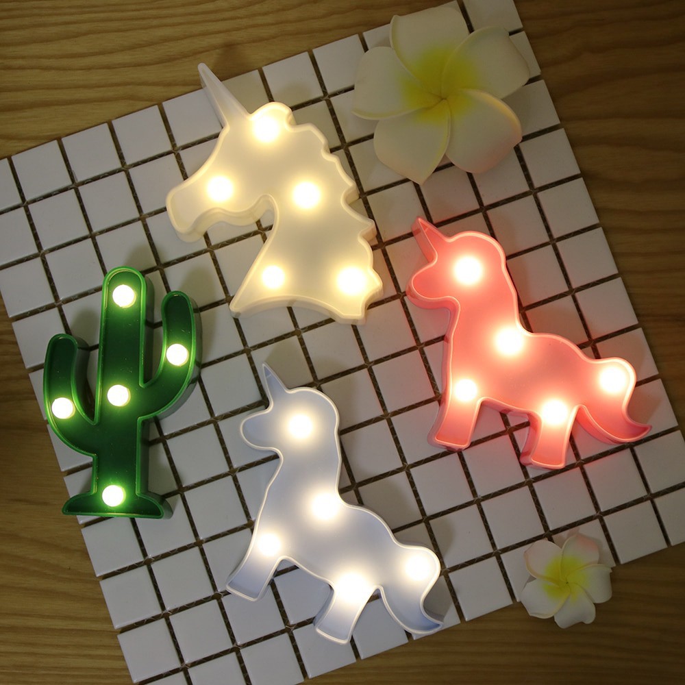 Đèn ngủ LED để bàn hình kỳ lân/cây xương rồng/chim hồng hạc hoạt hình trang trí phòng ngủ cho bé