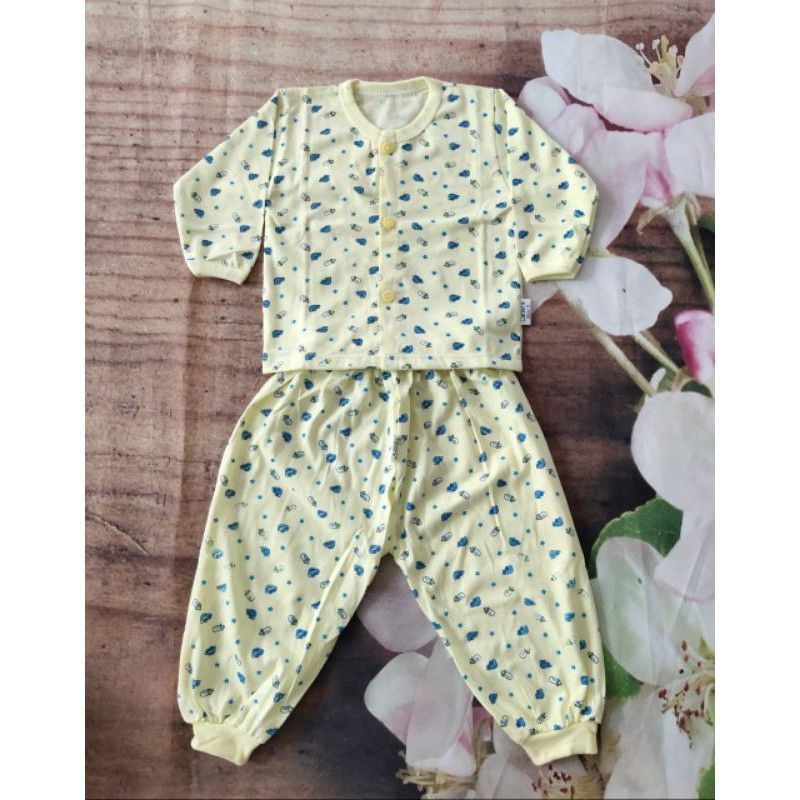 Bộ Quần Áo Dài Sơ Sinh MĐ Cúc Giữa, Vải Cotton Họa Tiết Bình Sữa