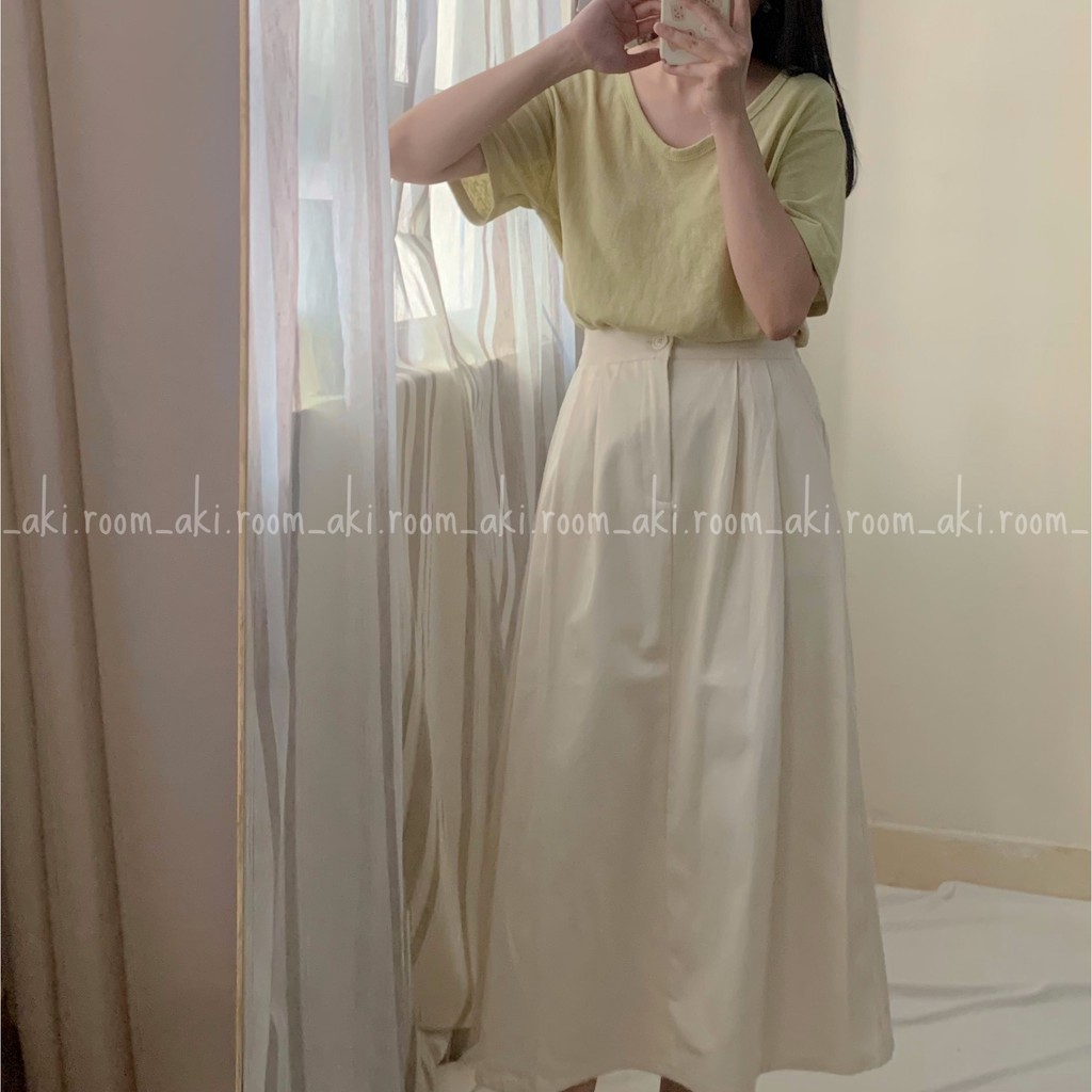Chân váy thô dày xòe dài cạp cúc lưng chun