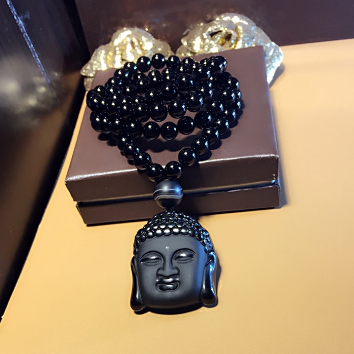 Mặt Dây Chuyền Đá Obsidian Tự Nhiên Hình Phật