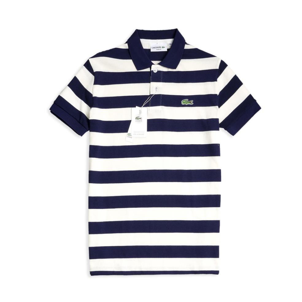 Áo thun nam POLO Cá Sấu tay ngắn kẻ ngang màu XANH ĐEN Kem vải cotton chất lượng cao cấp xuất khẩu - Chuẩn Soái Ca ❕ 🌟