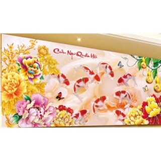 Tranh đính đá Cửu ngư quần hội kt 120x60 cm ; 160x75 cm