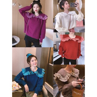 Áo len pha ren cổ bèo QC