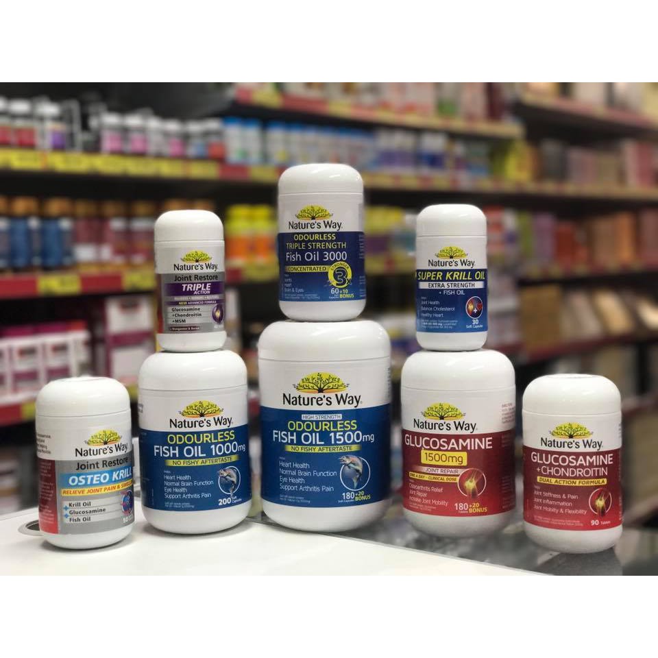 Viên uống bổ xương khớp kết hợp dầu cá Nature's way glucosamine + fish oil 200 viên của Úc