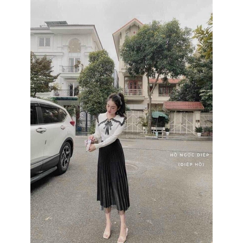 CHÂN VÁY XẾP LY PHỐI REN DÁNG DÀI | BigBuy360 - bigbuy360.vn