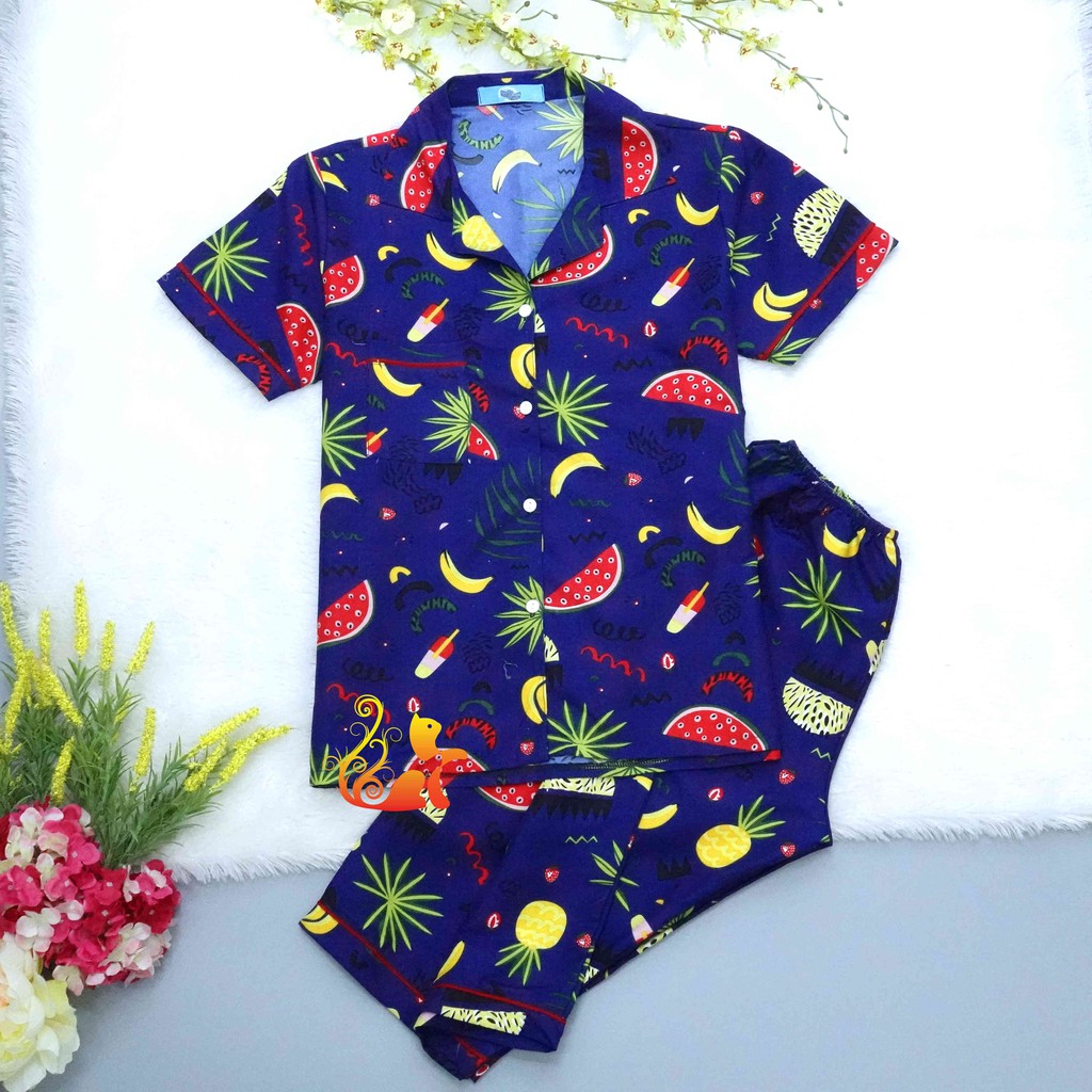 Đồ Bộ Mặc Nhà "Dứa - Dưa hấu" Pijama Kate Thái Quần Lửng - Dưới 58kg.