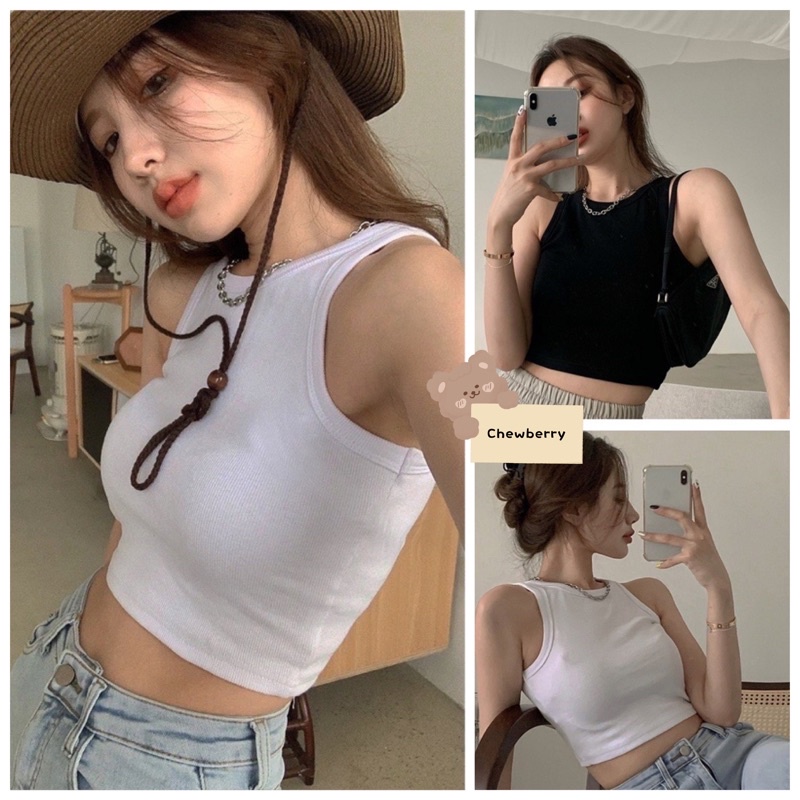 Áo Croptop Ba Lỗ Chất Len Tăm Trắng Đen Nude Nữ
