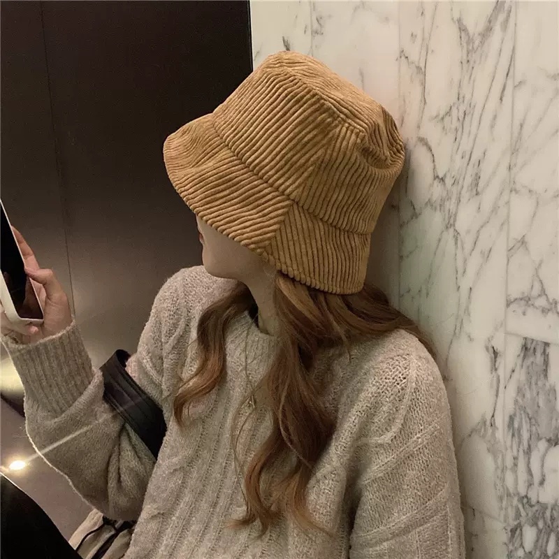 Mũ Bucket Nhung Kẻ Phong Cách Thời Trang Thu Đông Hàn Quốc Dành Cho Nữ