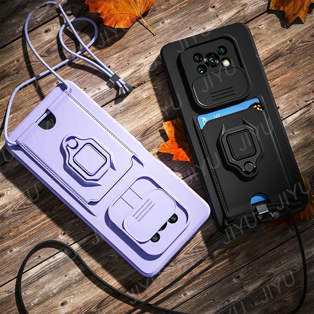 Ốp Điện Thoại Hình Máy Ảnh Có Ngăn Trượt Đựng Thẻ Và Dây Đeo Cho Xiaomi mi 11T 11 Lite 5G NE POCO X3 NFC M3 C3 POCO X3 Pro