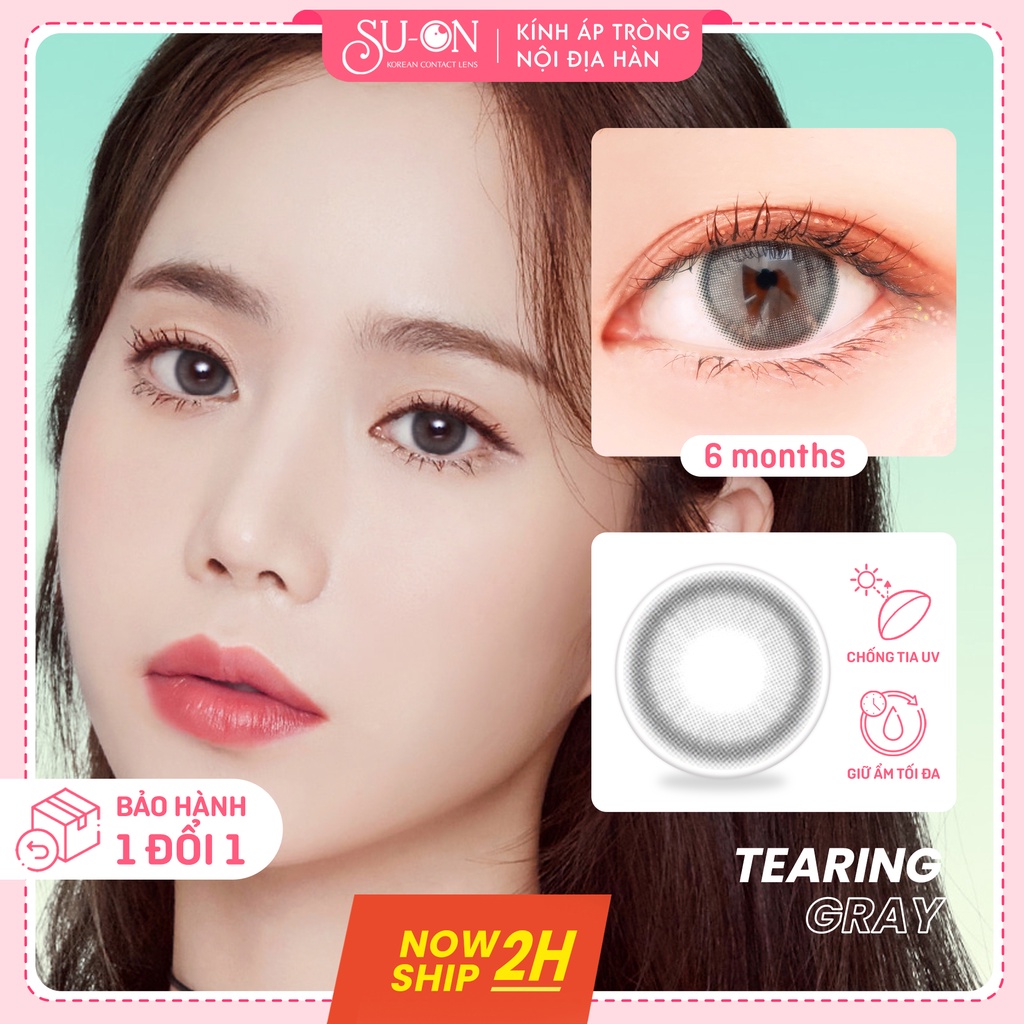 Lens xám/nâu trà sữa tự nhiên TEARING GRAY/BROWN, kính áp tròng Hàn Quốc chính hãng Lensme 14mm, siêu êm và mềm 6 tháng