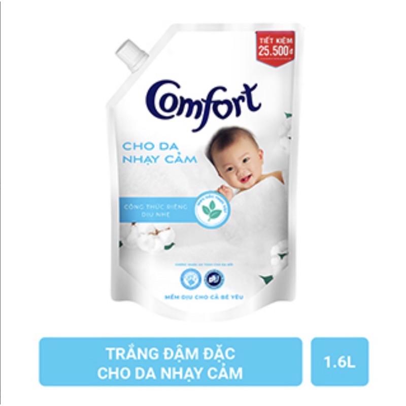 Nước xả vải Comfort Trắng Đậm Đặc Cho Da Nhạy Cảm Túi 1,6l