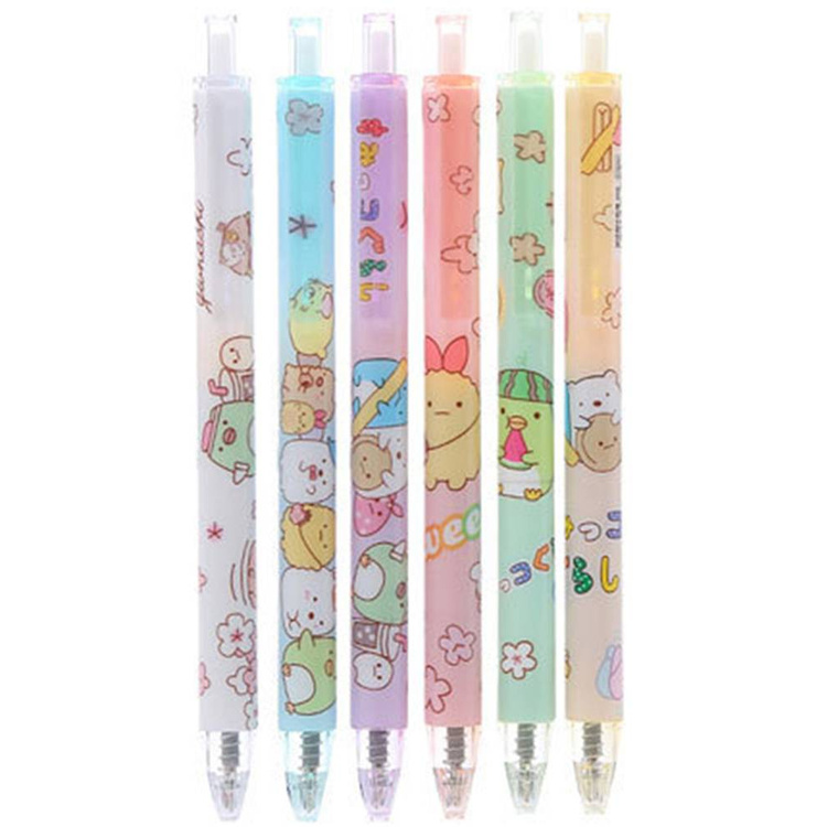 Bút bi bấm xinh xắn 6Pcs/Set San-x SUMIKKO GURASHI Kawaii animal 0.5mm Mechanial Gel Ink Pens Cute Stationery Neutral Pen School Writing Supplies