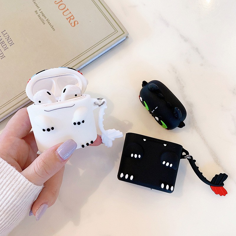 Vỏ Ốp Case Bảo Vệ Bao Đựng Tai Nghe Không Dây Bluetooth Airpod 1/2/Pro/i12/i9/i7/tws -Hình Răng Sún Rồng Đen - Trắng