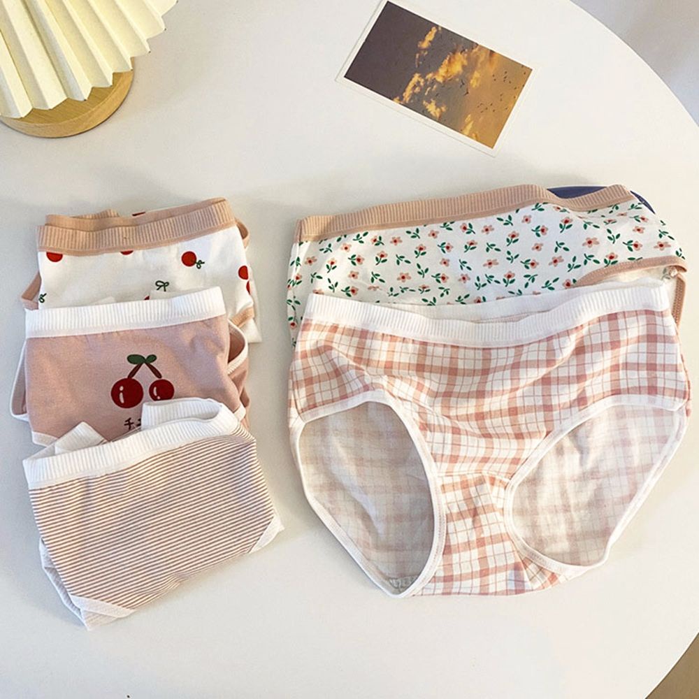 Quần lót cotton mềm mại co giãn in họa tiết hoa/ kẻ sọc/ trái cherry phong cách Hàn Quốc thời trang cho nữ