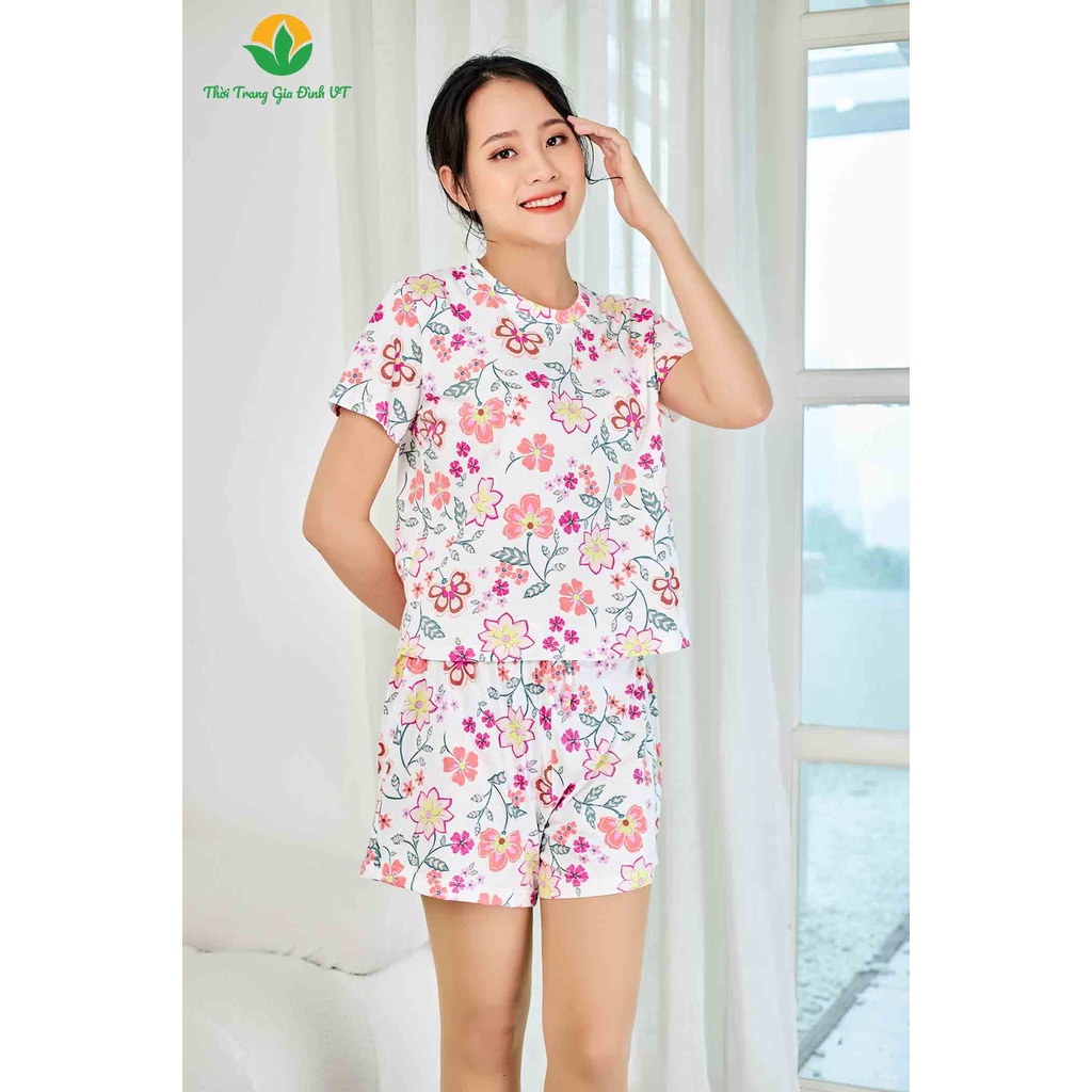 Bộ đồ mặc nhà nữ mùa hè Việt Thắng FORM NHỎ, quần đùi, áo cộc tay, chất cotton  - B43.2206