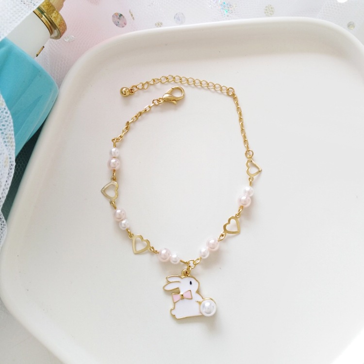 [Hàng sẵn] Lắc tay thời trang hình chú thỏ trắng, Vòng tay kim loại đơn giản phong cách phụ kiện trang sức thời trang