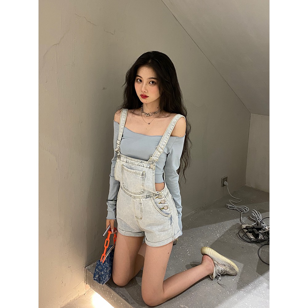 Áo liền quần Denim Ngắn Dáng Rộng Thời Trang Mùa Hè Cho Nữ | BigBuy360 - bigbuy360.vn