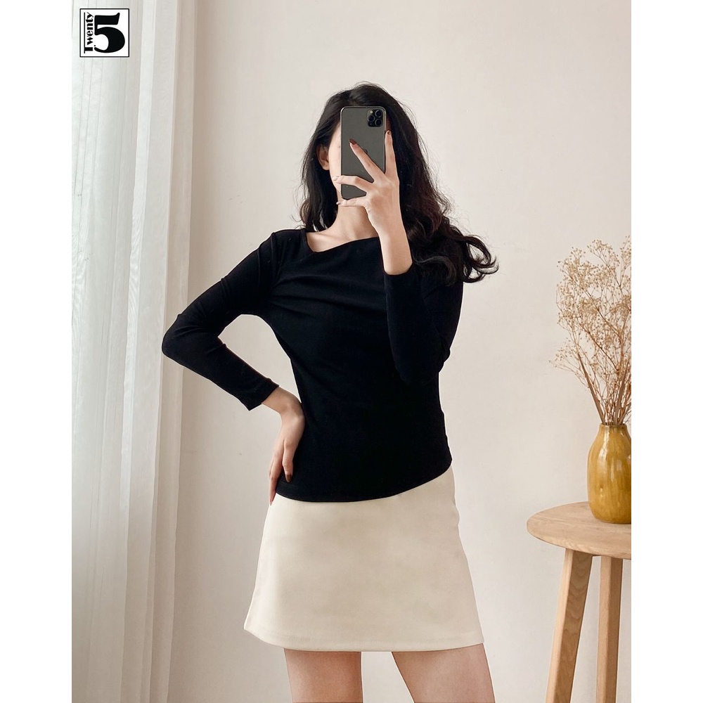 Áo thun gân nữ cổ chéo tay dài vạt chéo form nhỏ Twentyfive H42