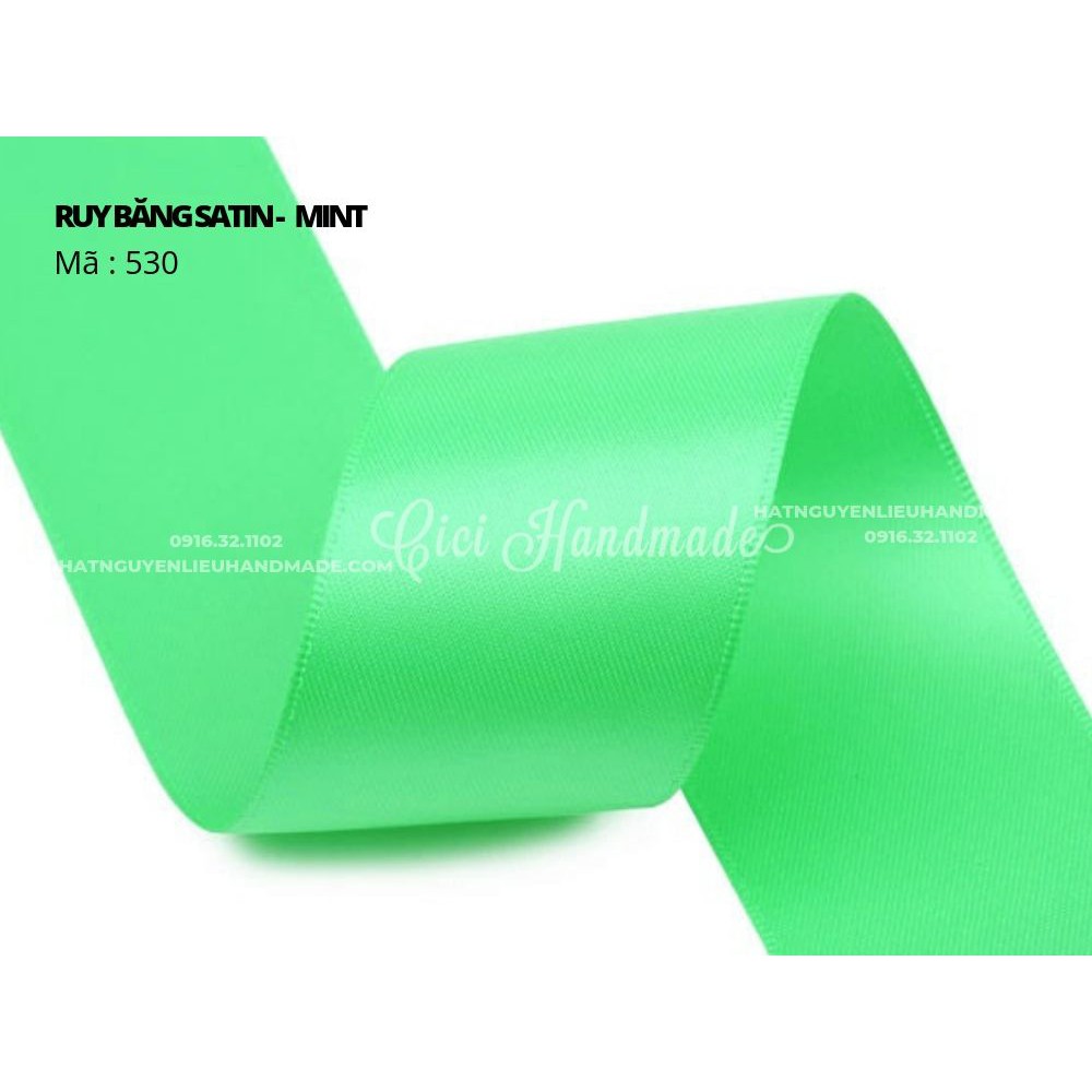 Cuộn 5M Ruy băng Satin 2 mặt màu xanh lá, xanh cốm, mint - link 6/9 Cici Handmade ruyban gấm hoa lụa ruyban ribbon satin