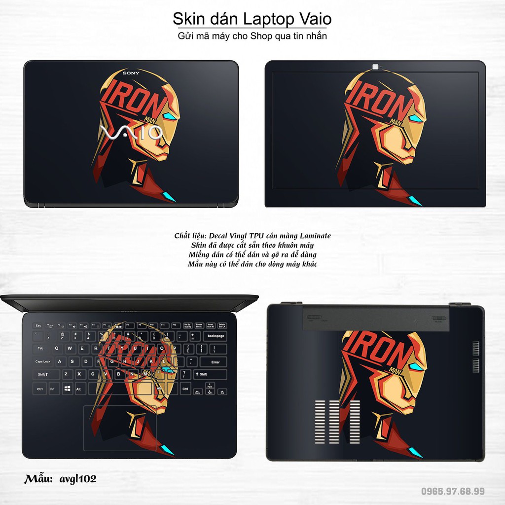 Skin dán Laptop Sony Vaio in hình iron man - Avenger - avgl102 (inbox mã máy cho Shop)