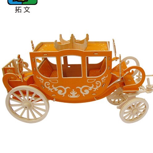 Đồ chơi xếp hình trẻ em, trò chơi lắp ráp, mô hình lắp ghép trang trí bằng gỗ 3D Xe ngựa Hoàng gia