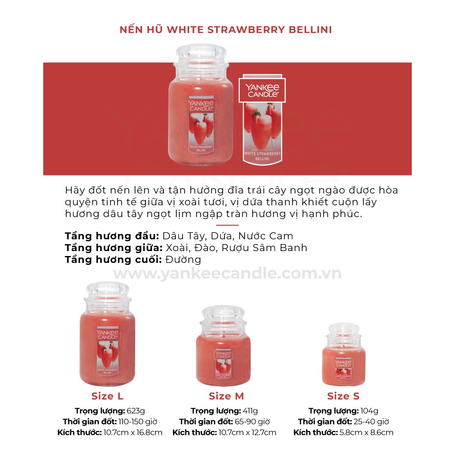 Nến hũ Yankee Candle size L - White Strawberry Bellini